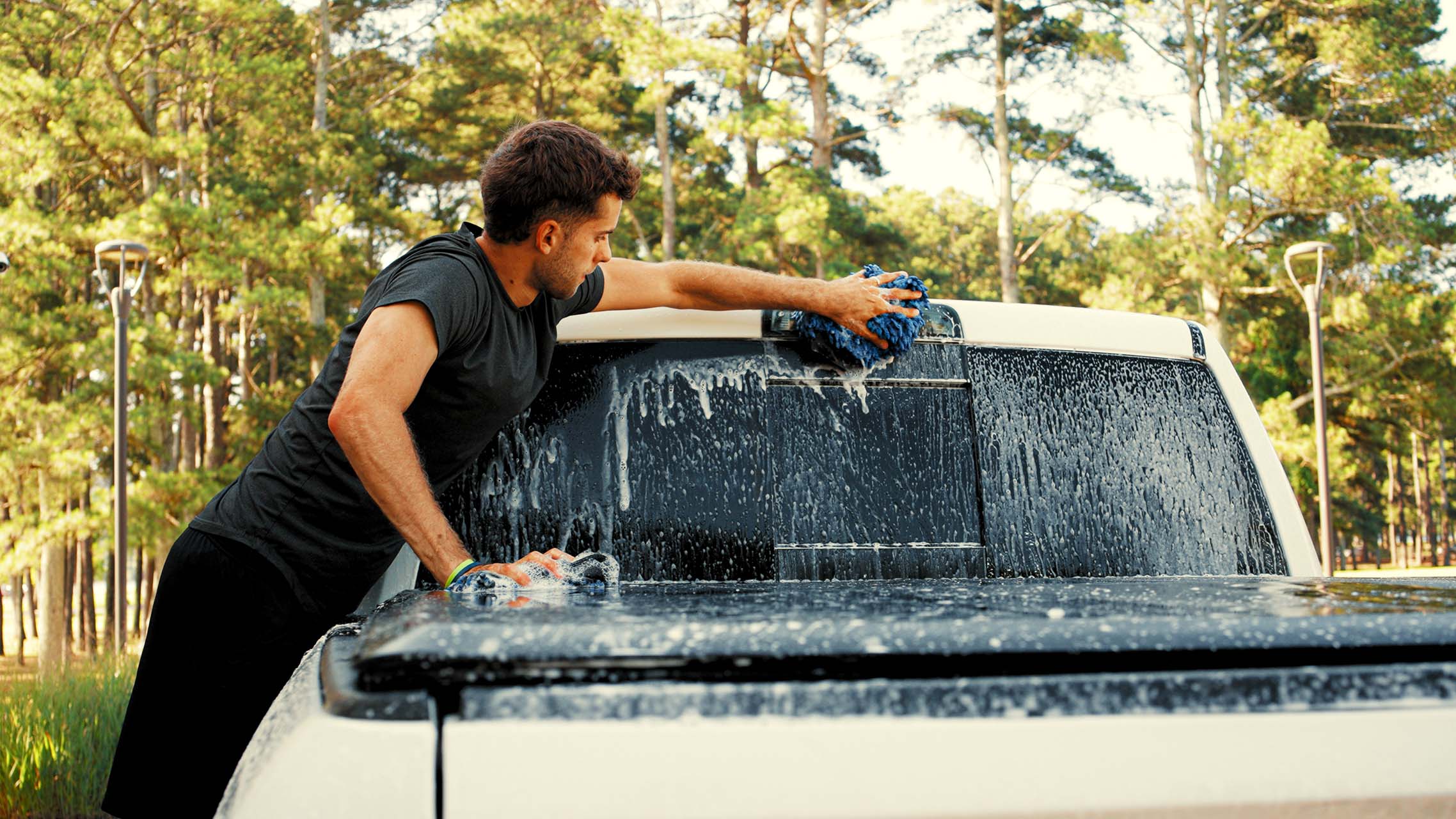 Washing a pickup truck by hand